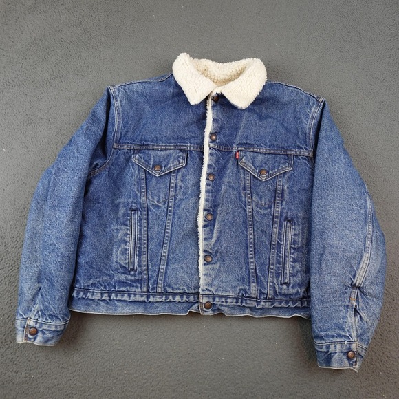 Vintage Levis Sherpa Lined Jacket Mens 48 Blue Denim Trucker Made USA 80s